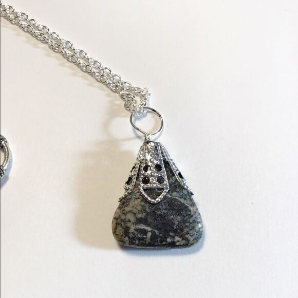 Silver and Gray Granite Pendant, 18”, NEW - Picture 3 of 5